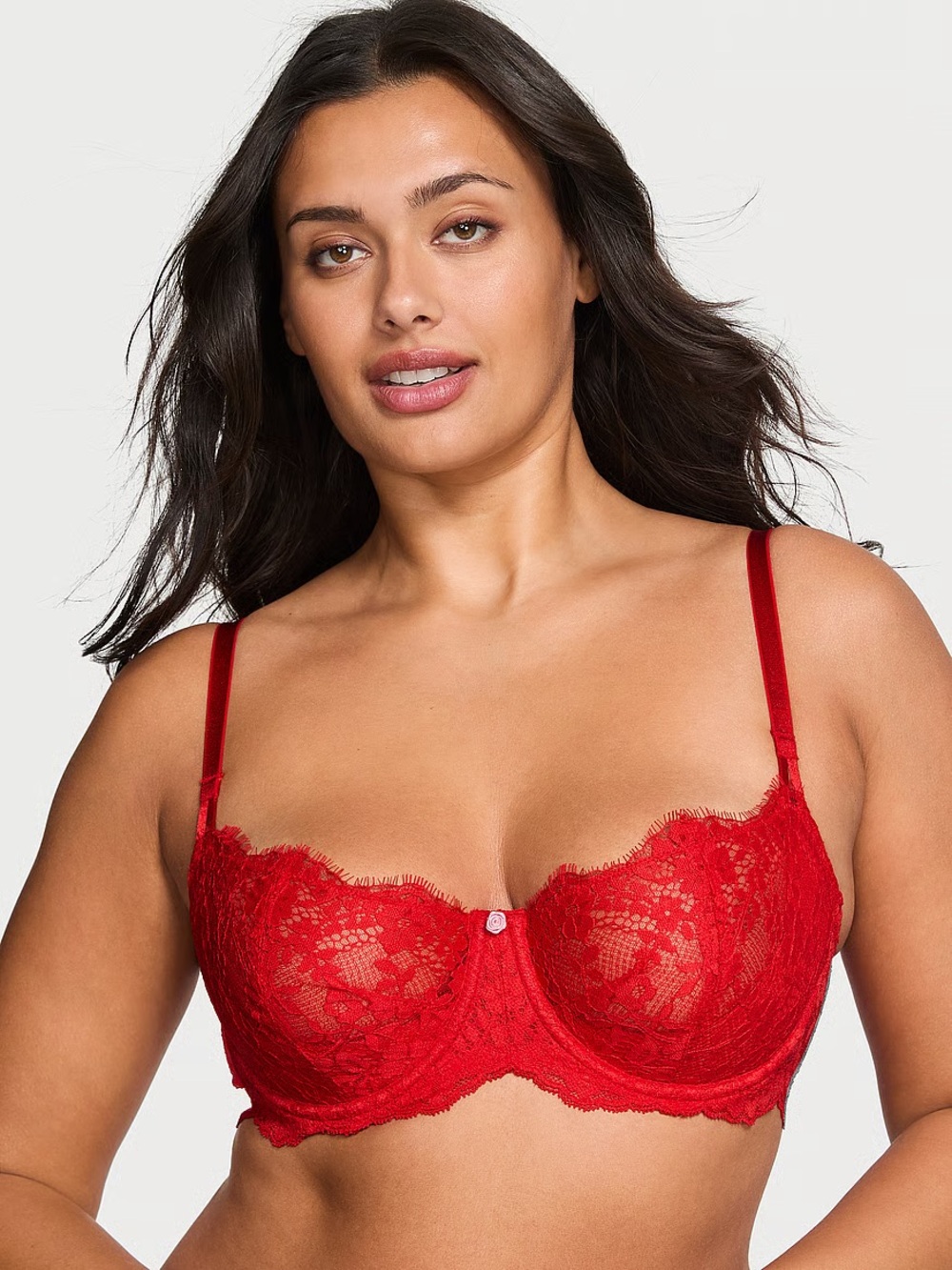 NWT La Vie En Rose Red Lace Balconette Underwire Bra memory foam 42DD